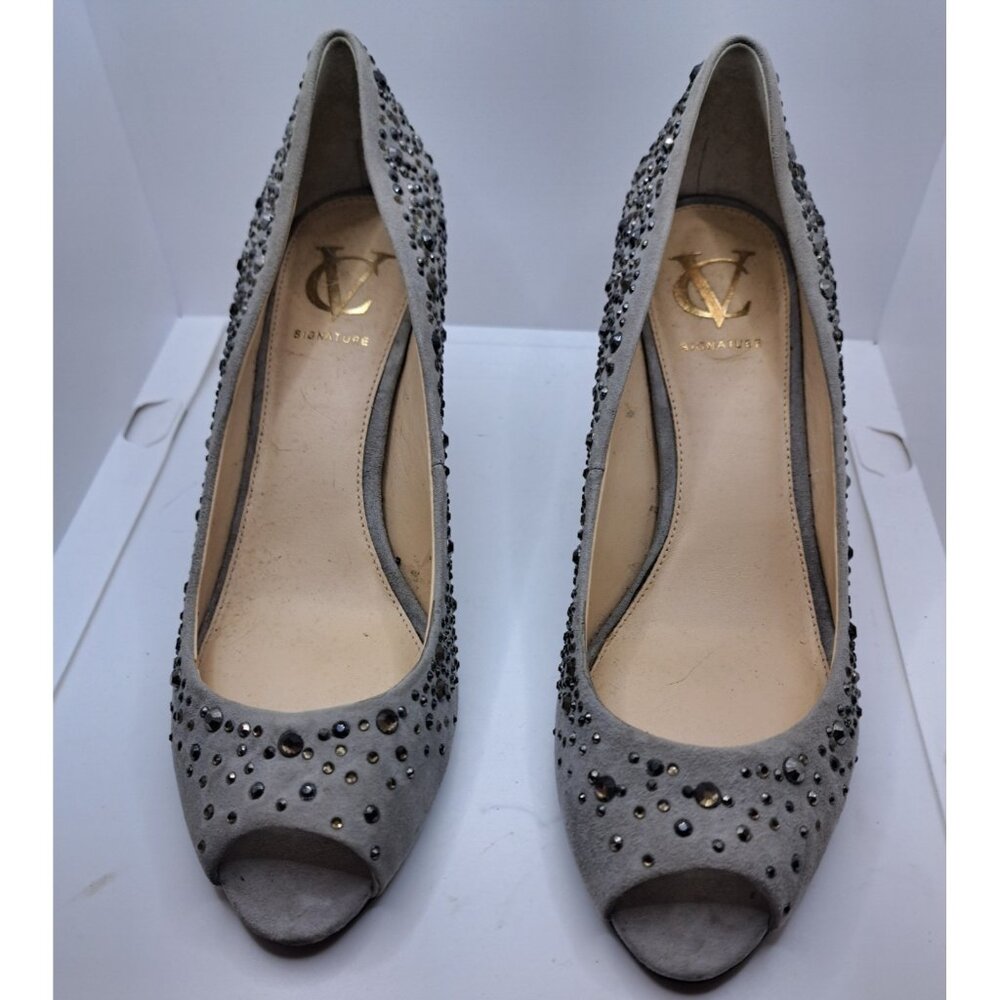 Vero Cuoio VC Womens  Studded High Heels Pumps‎ Shoes Grey Suede Open Toe 8.5 M